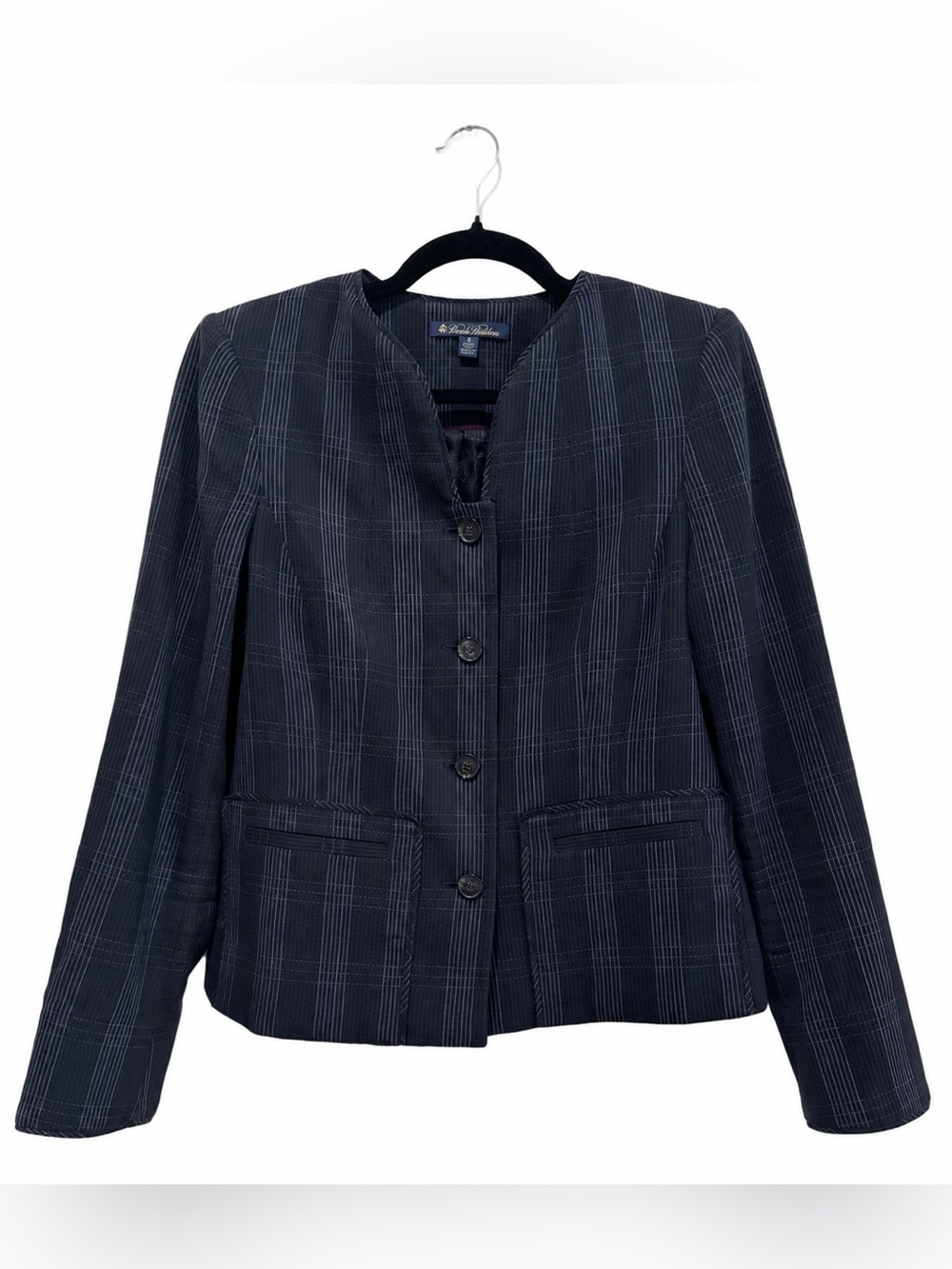 Brooks Brothers Italian Fabric Plaid Collarless Blazer Size 8